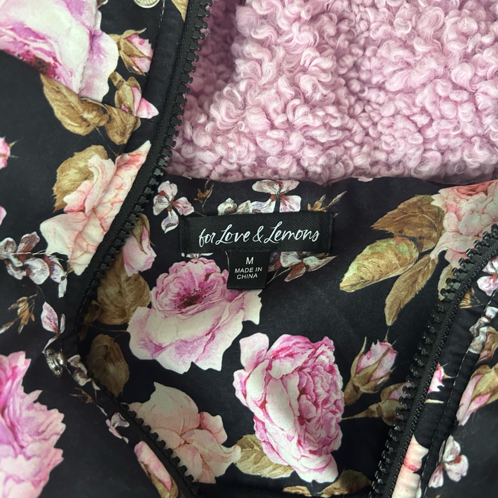 For Love And Lemons Floral Puffer Jacket Sherpa Accents - Picture 4 of 4